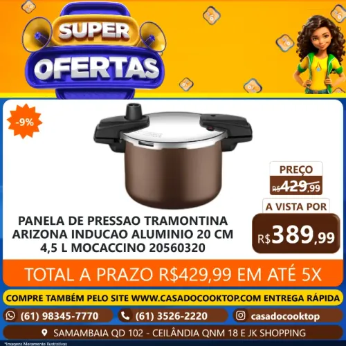 PANELA DE PRESSAO TRAMONTINA ARIZONA INDUCAO ALUMINIO 20 CM 4,5 L MOCACCINO 20560320