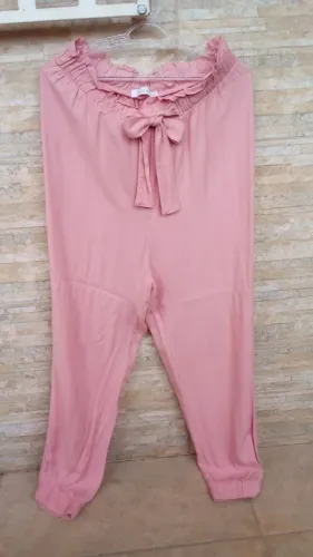 Calça de linho rosa G com laço jogger clochard