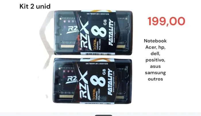 Memória RAM 8GB DDR3L para Notebook v ( par ) dell, acer, hp, lenovo, valor 190 unitário