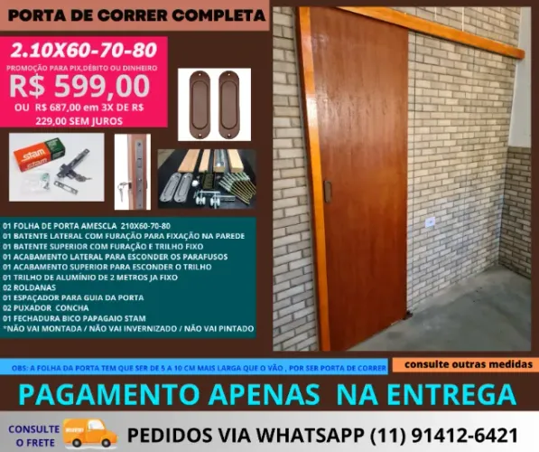 kit porta de correr mod 80n - pagamento apenas na entrega