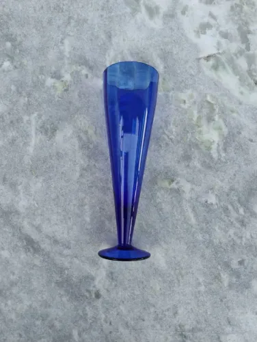 Antiga Taça Tulipa Para Chope Canelada Azul (Usado)
