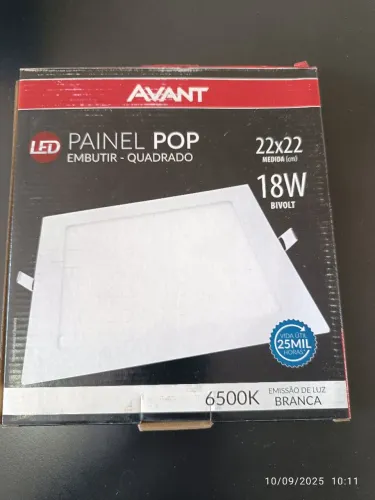 Painel pop, Avant, embutir, quadrado, 22 x 22 cm, 18w bivolt, luz branca 