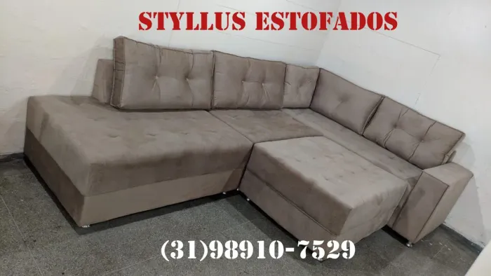 Sofá de Canto em Suede - Novo!