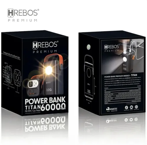 Carregador Power Bank HREBOS TITAN para starlink 60000mAh - Carregamento Rápido 100W