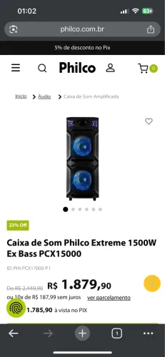 Caixa de Som Philco Extreme 1500W Ex Bass PCX15000