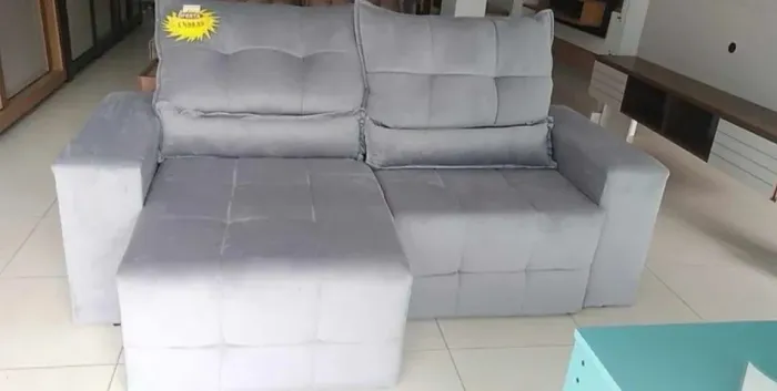 (Novo) Estofado sofa retratil e reclinavel Lisboa aveludado cinza novo de loja