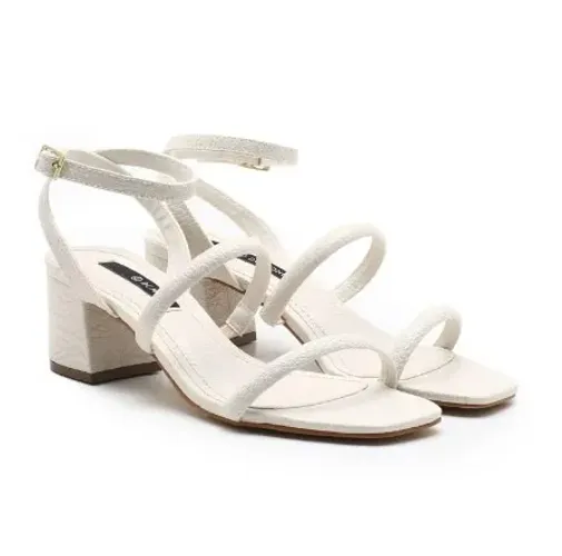 Sandália Dumond Salto Grosso Croco Off White