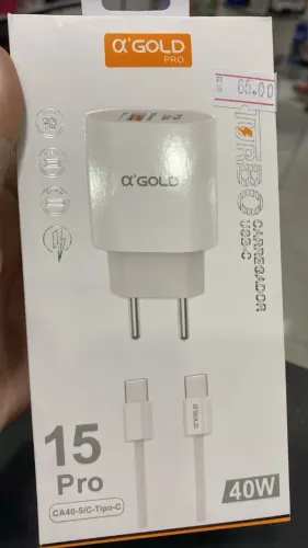 Carregador Para Celular Turbo 40W Tipo C + Cabo A'Gold CA40-5 Rápido Loja Coimbra Entrega
