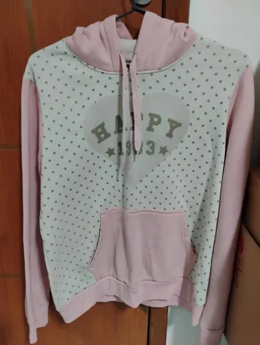 Blusa de Moletom Rosa com Bolinhas