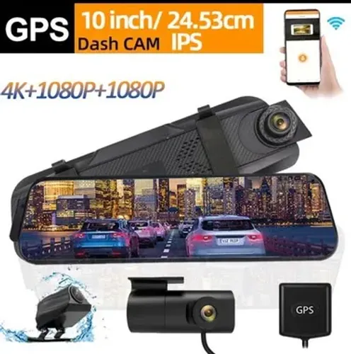 Câmera 4K, para carro, tipo retrovisor wi-fi, gps, ideal para uber, indriver, etc.