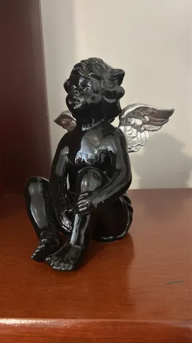 Anjo de asas prata em cerâmica importada