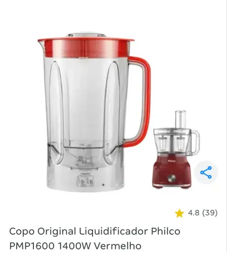 Copo Original Liquidificador Philco PMP1600 1400W Vermelho