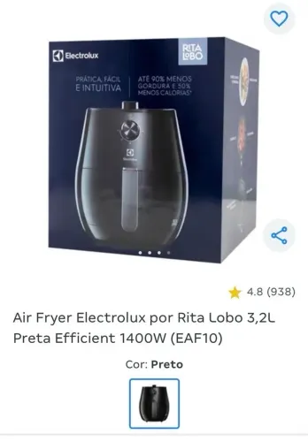 Air Fryer Electrolux por Rita Lobo 3,2L Preta Efficient 1400W (EAF10)