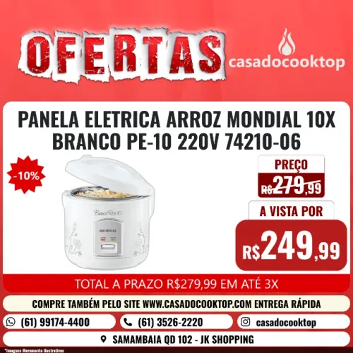 PANELA ELETRICA ARROZ MONDIAL 10X BRANCO PE-10 220V 74210-06