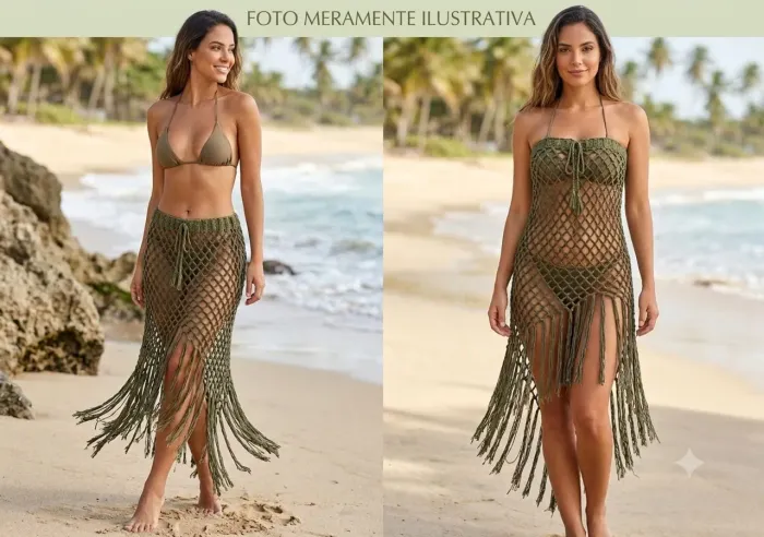 Saída de Praia Crochê Verde Musgo pode ser usado como saia e vestido