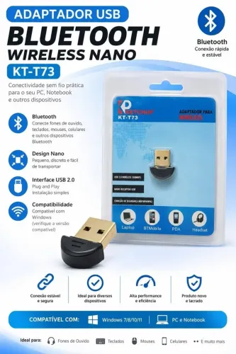 Adaptor USB Bluetooth® 150 Mbps sem fio nano KT-T73 (para computador sem Bluetooth®) adapt