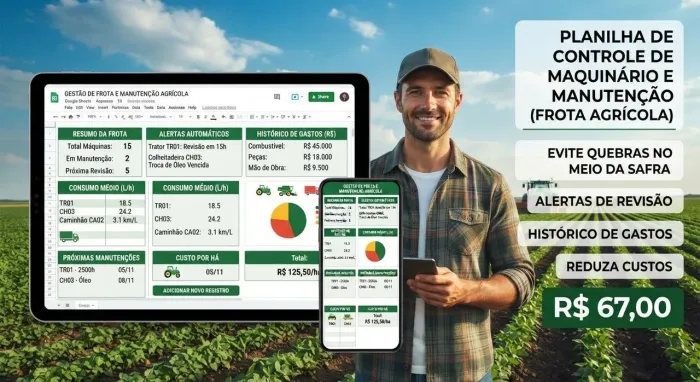 Planilha de Controle de Maquinário e Manutenção (Frota Agrícola)