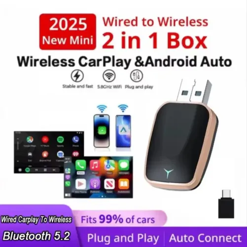 Novo Conectar Ao CarPlay Sem Fio E Android Auto 2 Em 1 Mini Adaptador