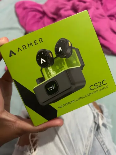 Microfone lapela sem fio duplo ARMER clipsense 2C USB-C case recarregável