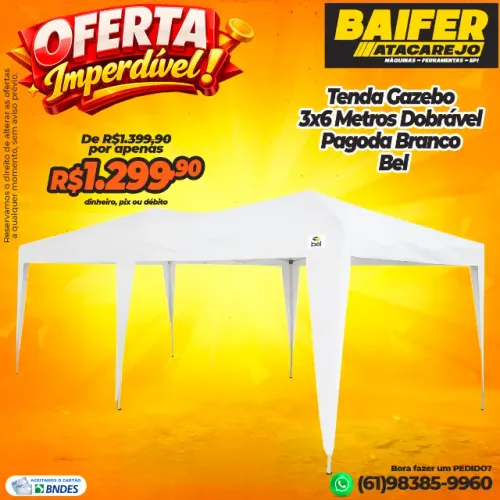 Tenda Gazebo 3x6 Metros Dobrável Pagoda Branco Bel