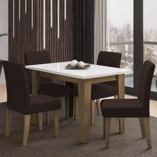 Mesa de Jantar Com 4 Cadeiras em Marrom Expresso Tampo De 0,80 cm