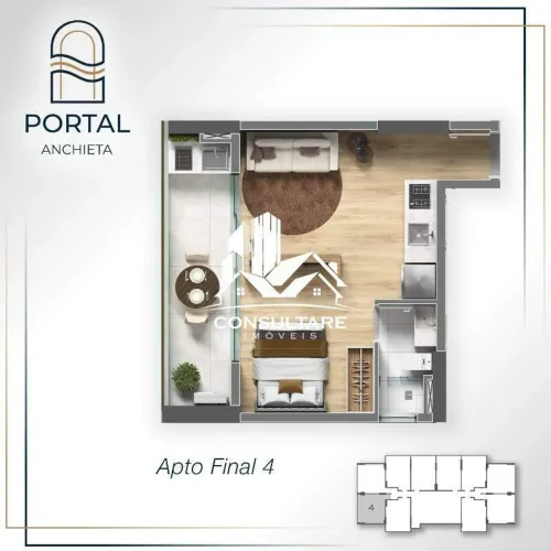 Studio em Edifício alto padrão em São Vicente, em construçãoi - A PARTIR DE R$ 353.865,00 