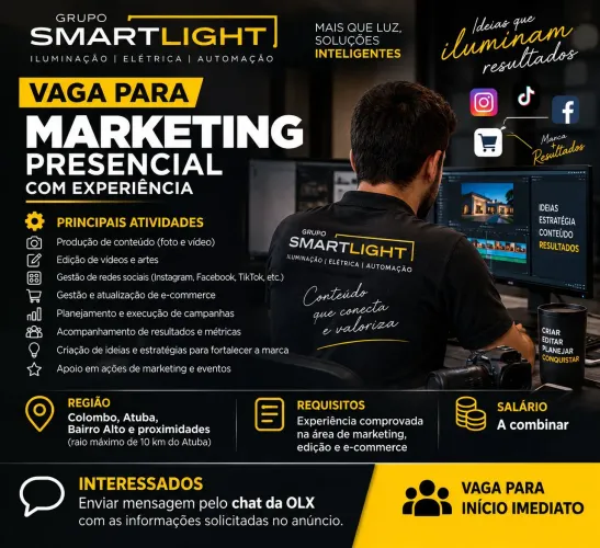 Vaga presencial Colombo para Marketing