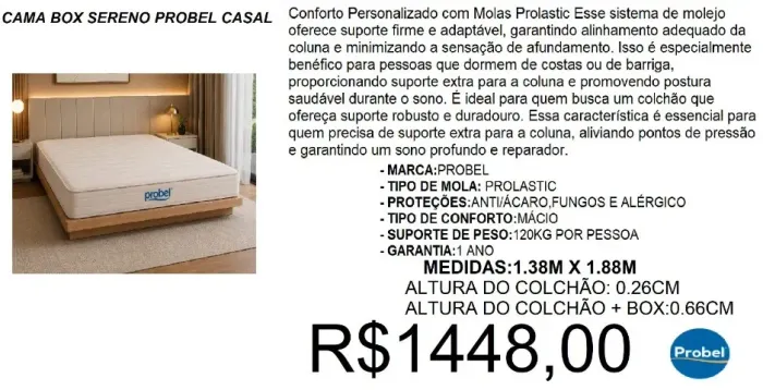 Cama box sereno probel casal - entrega grátis!