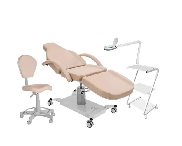  kit da pontual estética maca hidráulica + mocho + carrinho auxiliar + lupa.