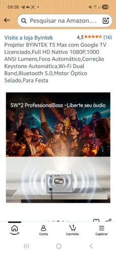 Projetor t5 max 1000ansi