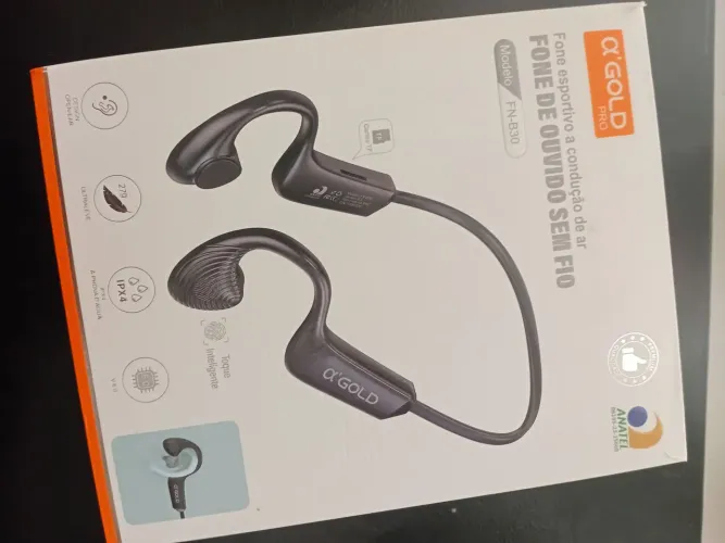 Fone Alfa Gold Pro FN-B30 Indução Óssea Bateria Longa Duração Não Tampa Audição