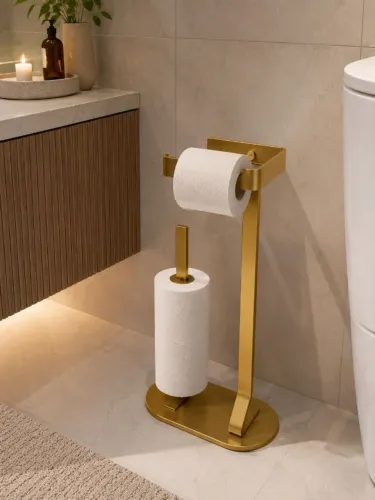 Suporte Papel Higiênico De Piso Aço Organizador Para Rolos