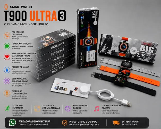 Smartwatch T900 Ultra 3 Novo Lacrado | Faz Chamadas | Android e iPhone