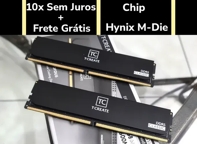 (10x S/J) 64GB RAM DDR5 Memória (2x 32 GB) TeamGroup 5600 Hynix M-Die: Ótima p/ Overclock