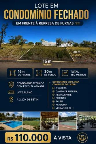 Lote plano condomínio fechado em furnas
