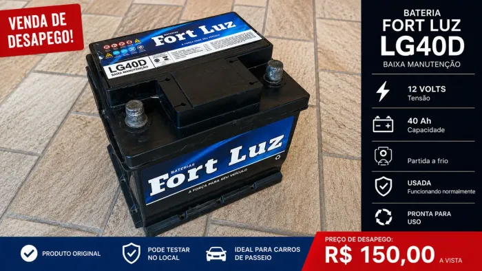 Bateria Fort Luz 40Ah LG40D Semi-Nova - Apenas 1 Ano de Uso! 
