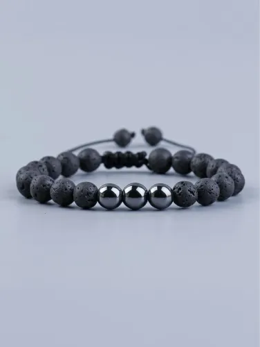 Pulseira pedra natural hematita com vulcânica