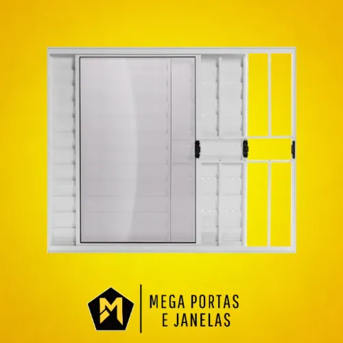 Veneziana Três folhas Alumínio Branco Com Grade - Linha 20 (Completa)