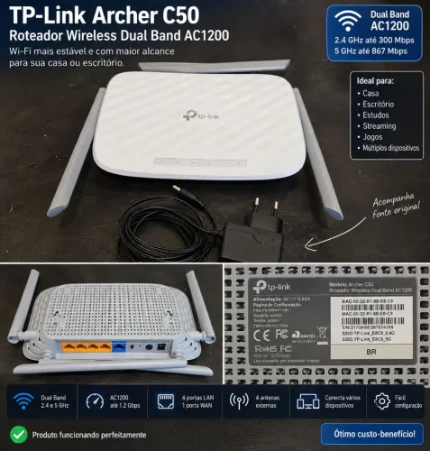 Roteador TP-Link Archer C50 AC1200 Dual Band 4 Antenas