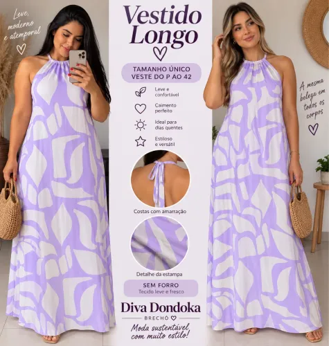 2 Vestido longo lilás e branco | Tamanho único