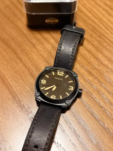 Relógio Fossil Russel JR1339 - Caixa Preta 47mm - Pulseira de Couro - Completo na Caixa