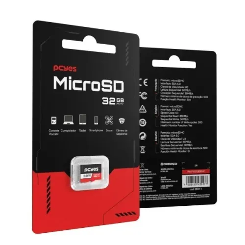 Cartão de Memória 32gb Pcyes Micro Sd C10 U3 V30 - Py32gbsdxc *ENTREGA GRÁTIS*
