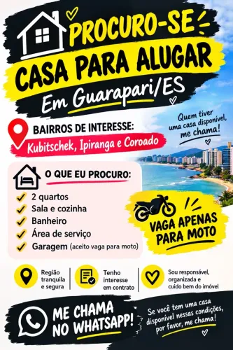 PROCURA-SE CASA OU KITNET PARA ALUGAR !