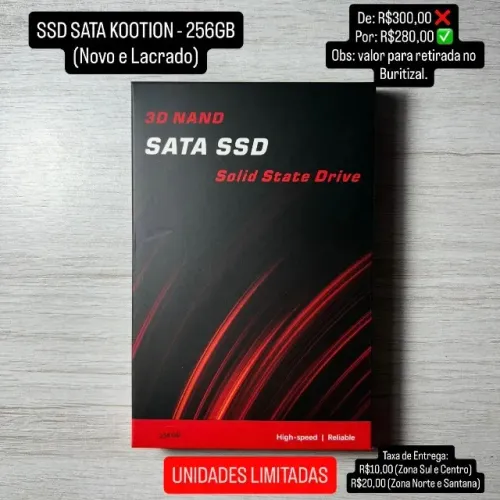 SSD 256GB KOOTION (Novo e Lacrado) PROMOÇÃO