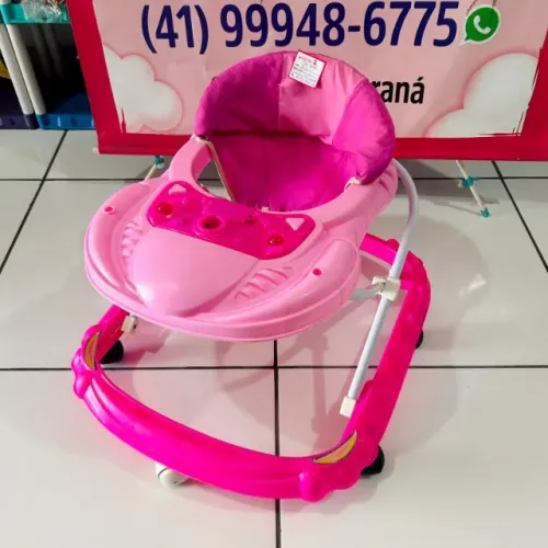 Andador rosa musical com regulagem d altura, dobravel