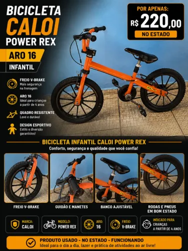 Bicicleta Caloi Power Rex - Aro 16 - Freio V-Brake