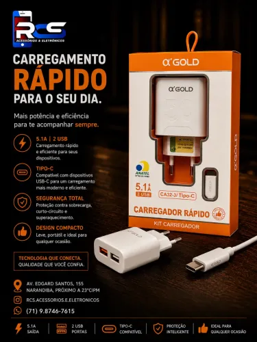 Carregador Rápido Tipo C Agold