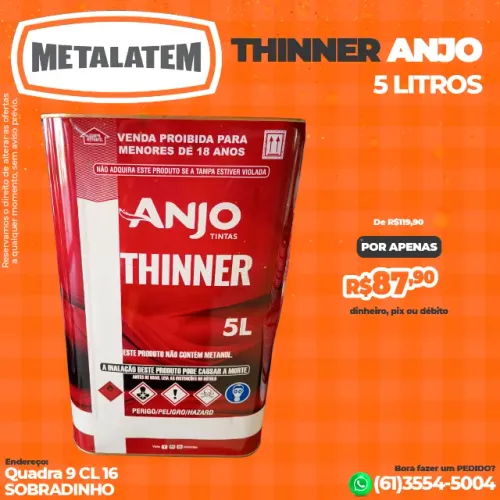 Thinner de Limpeza e Diluição para Esmaltes Sintéticos Anjo 5 Litros