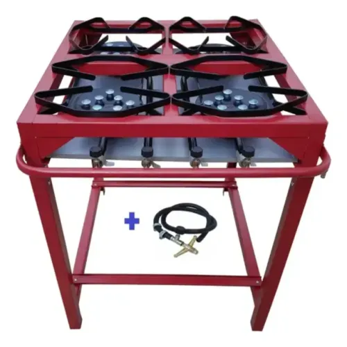 Fogão Industrial 4 Bocas Alta Pressão Com Pé e Kit Gás Vinho