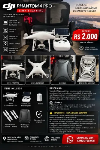 DJI Phantom 4 Pro+ com controle com tela integrada + mochila - R$ 2.000